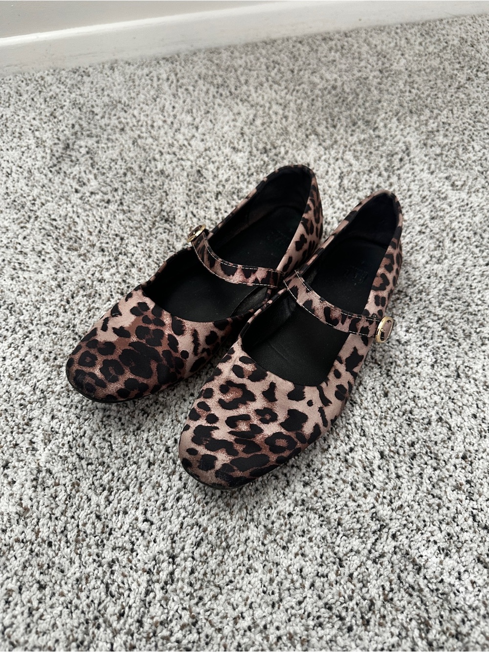 Leopard Print Mary Jane ballet Flats - Brown/Black